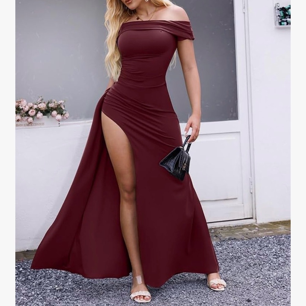 Elegant Off-Shoulder Burgundy Dress